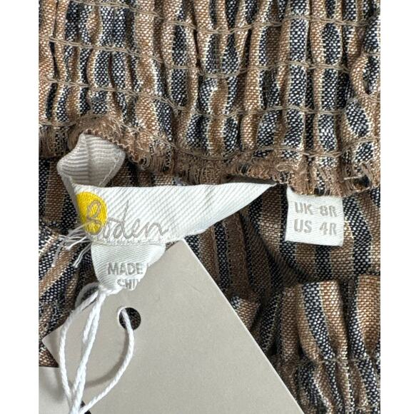 NWT Boden Linen Shirred Waist Camel and Black Lurex Stripe Wide Leg Trousers 4 - Picture 7 of 16